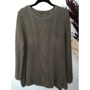 Jeanne Pierre women’s size M army green cable knit pullover sweater 100% cotton